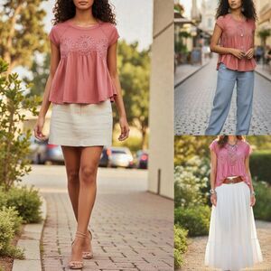 Anthropologie Meadow Rue Coquette Boho Fairy Mesh And Medallion Lace Top